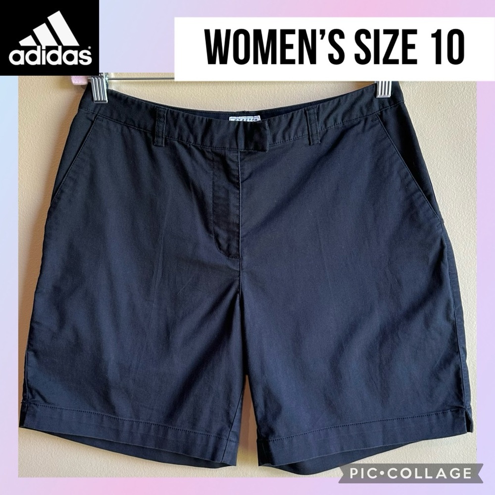 Adidas Womens Shorts Climalite Black Flat Front Golf 7.5” Inseam Preppy Bermuda